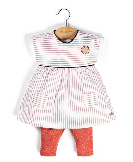 Ensemble robe + bas 100% coton bébé fille Fond naturel raye terracotta 1 - vertbaudet enfant 