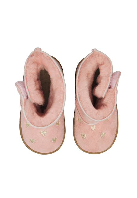 Bottines bébé fille en daim kurl, broderies cœurs Anthracite-noir+Rose-marron 9 - vertbaudet enfant 