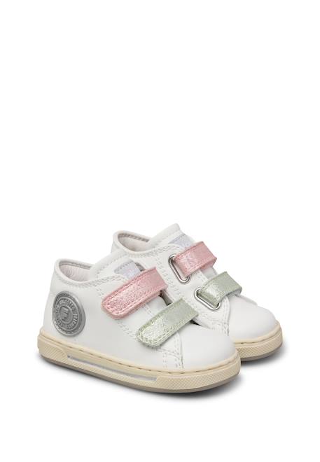 Baskets bébé fille en cuir et tissu michael 3 Blanc-sauge 2 - vertbaudet enfant 