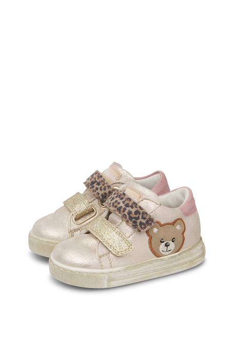 Baskets bébé fille en cuir et tissu geordi 3 à scratch Platine-marron 5 - vertbaudet enfant 