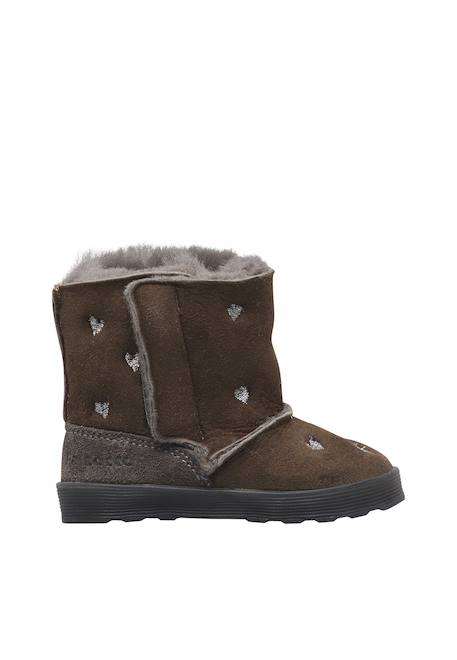 Bottines bébé fille en daim kurl, broderies cœurs Anthracite-noir+Rose-marron 1 - vertbaudet enfant 