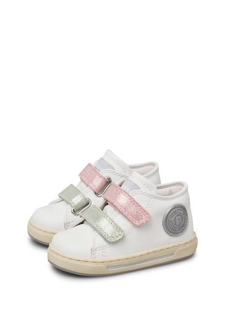 Baskets bébé fille en cuir et tissu michael 3 Blanc-sauge 5 - vertbaudet enfant 