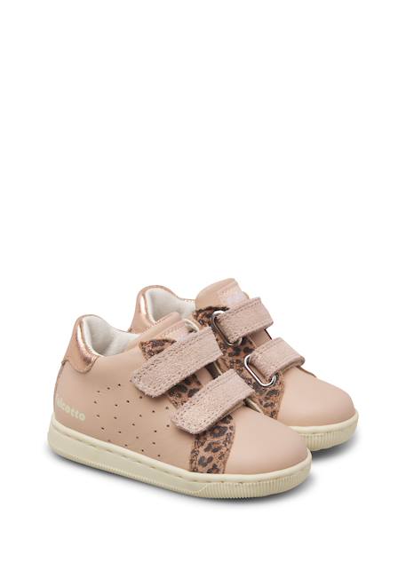 Baskets bébé fille en cuir et daim kiner à scratch Rose-marron 2 - vertbaudet enfant 