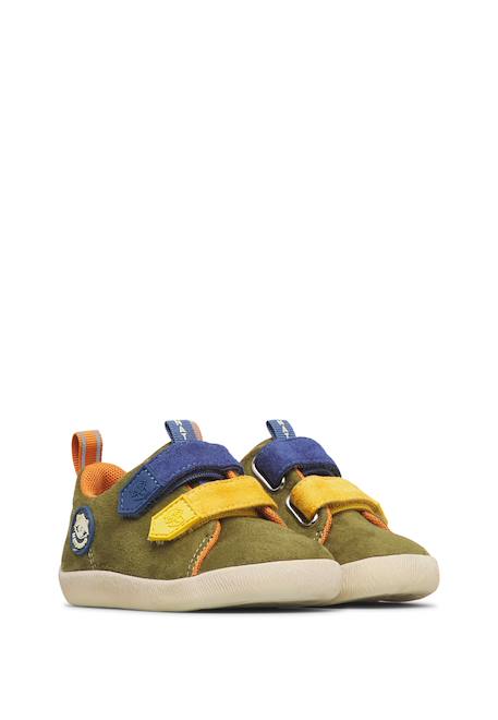 Baskets garçon en simili cuir yompy à scratch Kaki-bleu 2 - vertbaudet enfant 