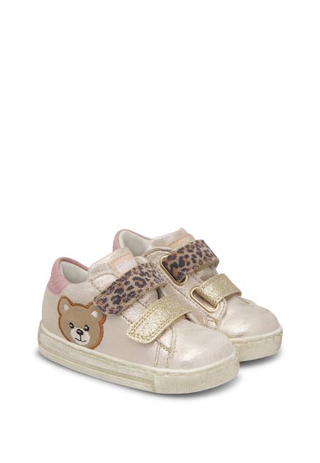 Baskets bébé fille en cuir et tissu geordi 3 à scratch Platine-marron 2 - vertbaudet enfant 