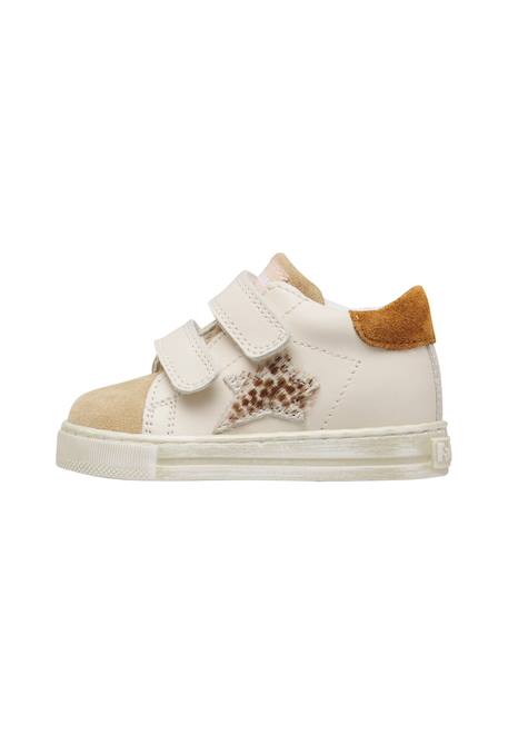 Baskets bébé fille en cuir et daim sasha à scratch Blanc-beige 3 - vertbaudet enfant 
