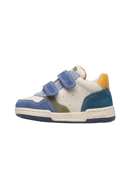 Baskets bébé garçon en cuir et daim klip 4 à scratch Gris tourterelle-bleu+Marine-citrouille 8 - vertbaudet enfant 