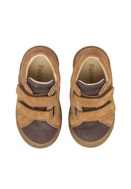 Baskets bébé garçon en cuir et daim gazer à scratch Marron-anthracite+Marron-vert 4 - vertbaudet enfant 