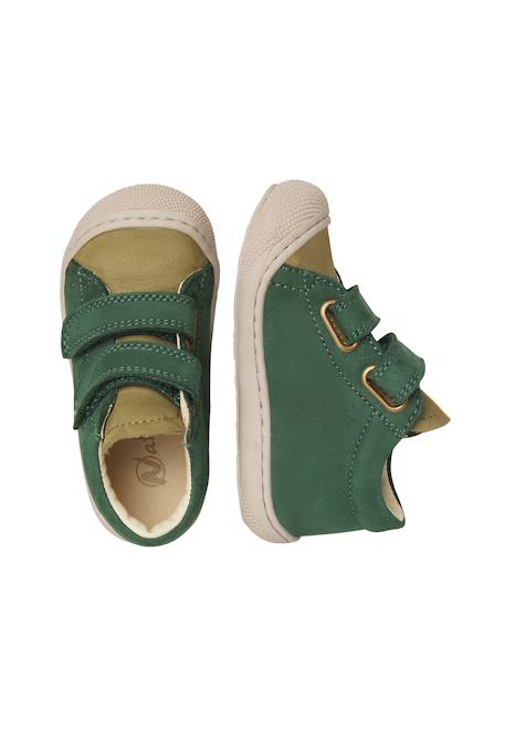 Chaussures premiers pas bébé garçon en cuir cocoon à scratch Marron-sable+Vert-kaki 9 - vertbaudet enfant 