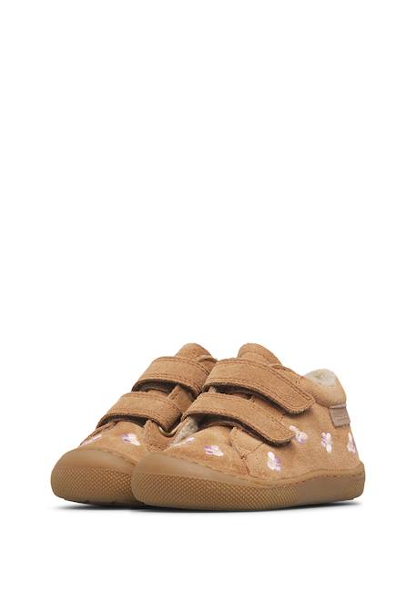 Chaussures barefoot fille en daim amur à scratch, broderies papillons Marron-rose 5 - vertbaudet enfant 