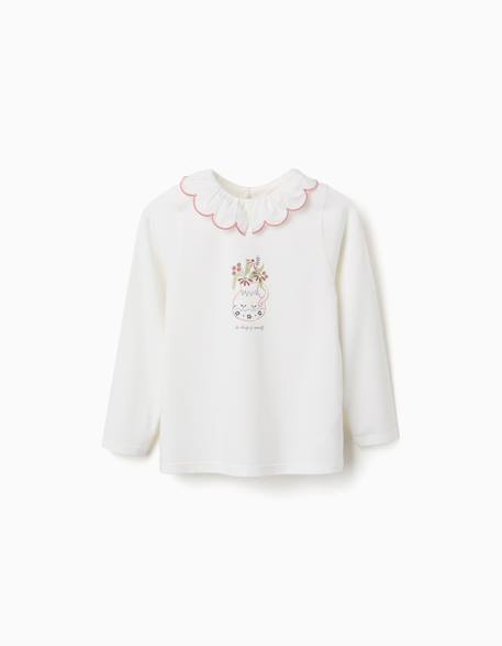 T-shirt en coton à manches longues et imprimé vase de fleurs Blanc 1 - vertbaudet enfant 