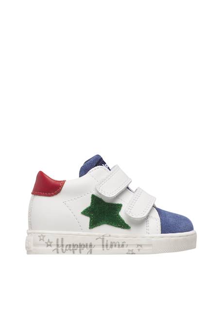 Baskets bébé en cuir et daim sasha à scratch Blanc-bleu clair+Blanc-rose 1 - vertbaudet enfant 