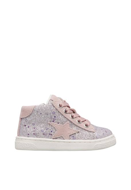 Baskets montantes fille en daim et tissu pailleté pinn high à zip Argent-rose poudré 1 - vertbaudet enfant 