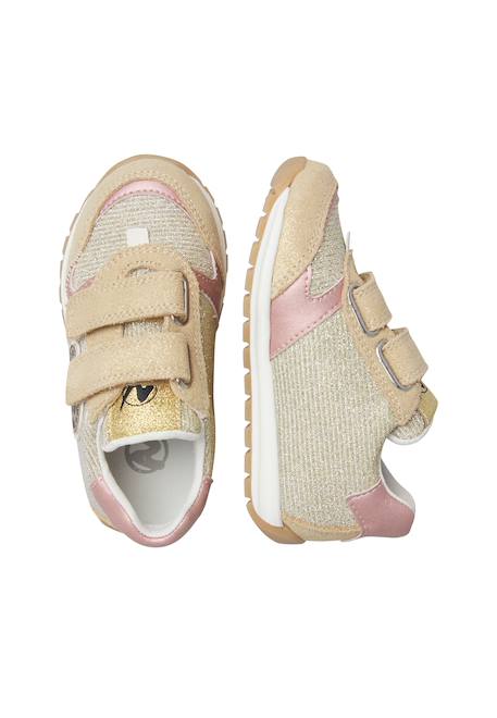 Baskets fille en cuir et tissu quelly 4 à scratch, avec paillettes Rose poudré-platine 4 - vertbaudet enfant 