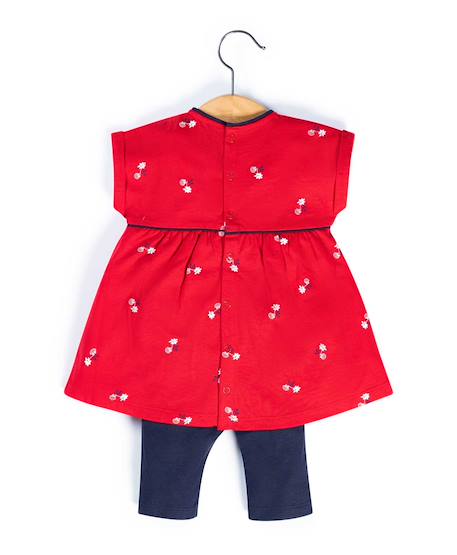 Ensemble robe + bas 100% coton bébé fille Rouge rubis 2 - vertbaudet enfant 