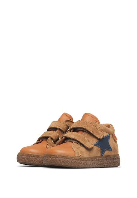 Baskets bébé en cuir et daim albus star à scratch Bleu-vert+Marron-marine 10 - vertbaudet enfant 