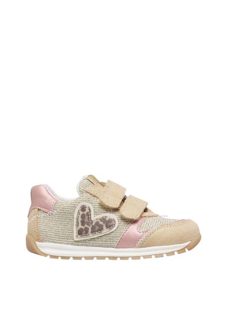 Baskets fille en cuir et tissu quelly 4 à scratch, avec paillettes Rose poudré-platine 1 - vertbaudet enfant 