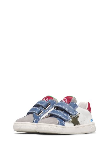Baskets garçon en cuir et daim pinn à scratch Blanc-gris-bleu+Gris-bleu-vert olive 5 - vertbaudet enfant 