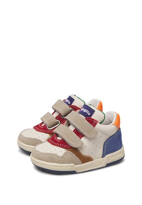 Baskets bébé garçon en cuir et daim klip 4 à scratch Gris tourterelle-bleu+Marine-citrouille 5 - vertbaudet enfant 