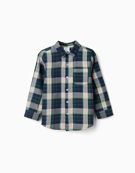 Chemise en coton à manches longues à carreaux b&s Bleu foncé 2 - vertbaudet enfant 