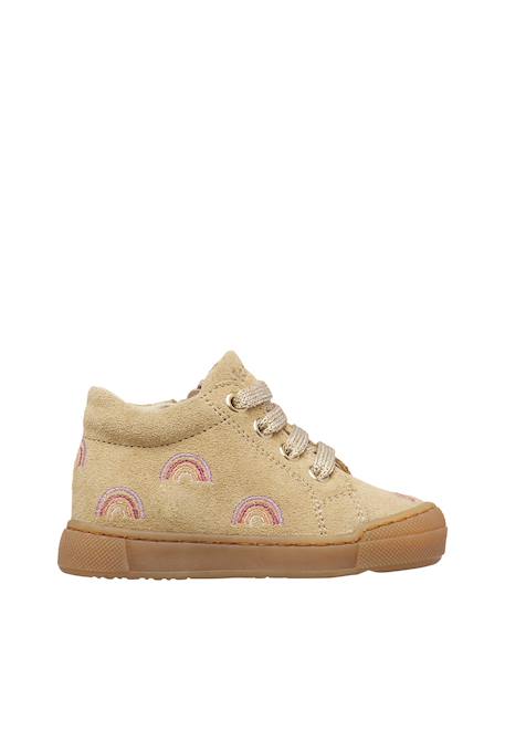 Baskets bébé fille en daim snopes à zip, broderies arc-en-ciel Beige-marron 1 - vertbaudet enfant 