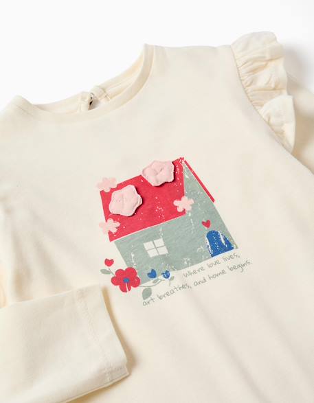 T-shirt en coton à manches longues avec imprimé maison Blanc 3 - vertbaudet enfant 
