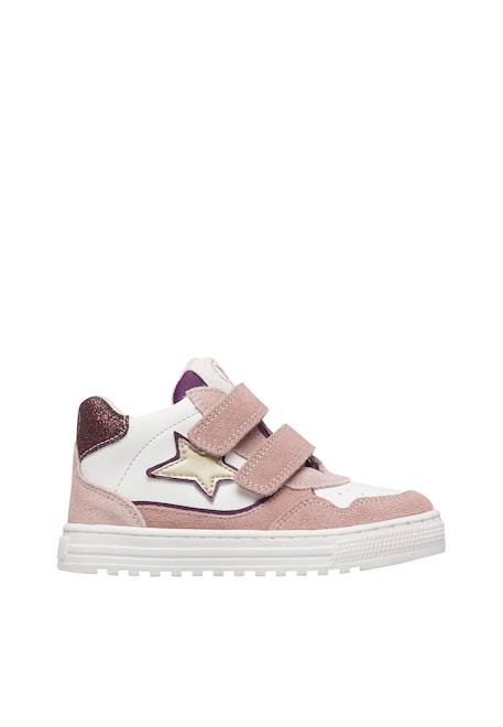 Baskets montantes enfant en cuir et daim hess high 3 à scratch Blanc-beige-rose poudré+Blanc-rose-rose poudré+Kaki-blanc-brun+Marine-bleu 6 - vertbaudet enfant 