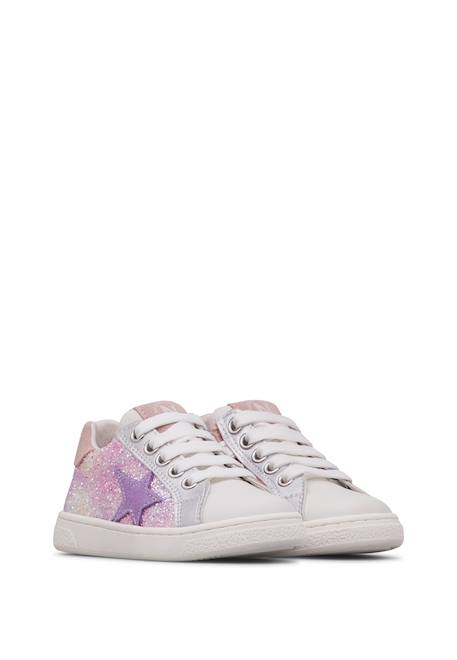 Baskets bébé fille en daim et tissu pailleté pinn à zip Blanc-argenté-rose 2 - vertbaudet enfant 