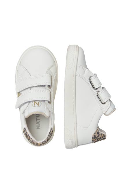 Baskets bébé fille en cuir et daim pinn à scratch Blanc-platine 4 - vertbaudet enfant 
