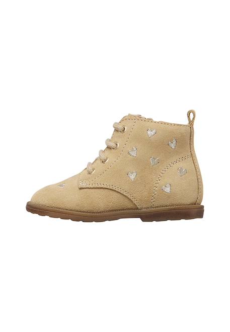 Bottines bébé fille en daim robin new à zip, broderies cœurs Beige-marron+Rose-marron 3 - vertbaudet enfant 