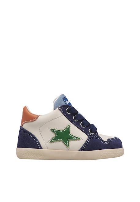 Baskets montantes garçon en cuir et daim alnoite high 2 Blanc-bleu 1 - vertbaudet enfant 