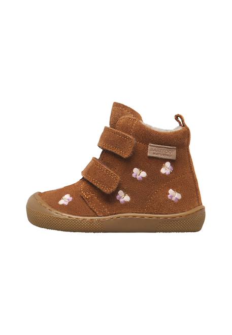 Bottines barefoot bébé fille en daim wigghi à scratch, broderies papillons Marron-rose 3 - vertbaudet enfant 