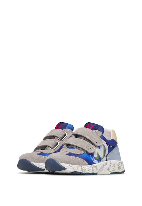 Baskets bébé garçon en cuir et tissu jesko 2 à scratch Gris-blanc-bleu clair 5 - vertbaudet enfant 