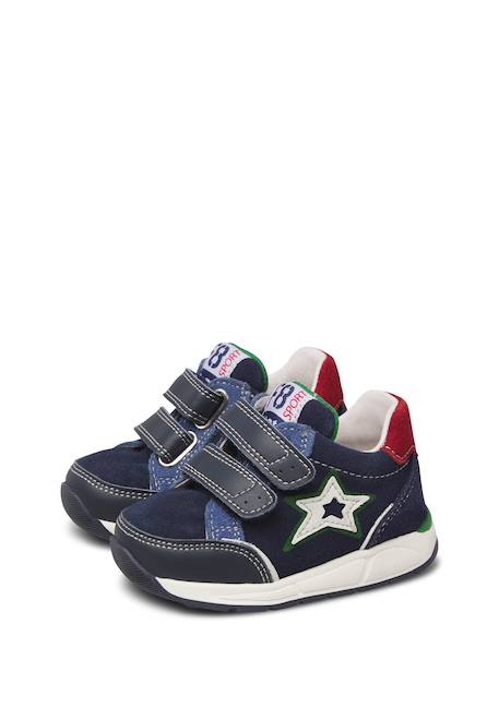 Baskets garçon en cuir et daim nuppi à scratch Bleu marine-rouge 5 - vertbaudet enfant 