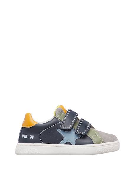 Baskets garçon en cuir et daim pinn à scratch Blanc-gris-bleu+Gris-bleu-vert olive 6 - vertbaudet enfant 