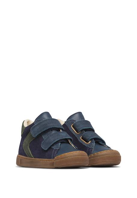 Baskets bébé garçon en cuir et daim heist à double scratch Marine-vert 2 - vertbaudet enfant 