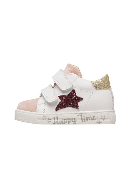 Baskets bébé en cuir et daim sasha à scratch Blanc-bleu clair+Blanc-rose 8 - vertbaudet enfant 