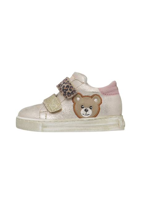 Baskets bébé fille en cuir et tissu geordi 3 à scratch Platine-marron 3 - vertbaudet enfant 