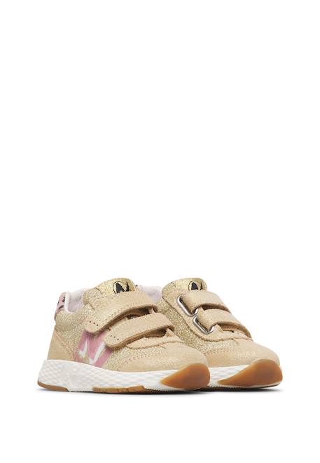 Baskets fille en cuir et tissu jesko 2 à scratch Platine-blanc-rose 2 - vertbaudet enfant 