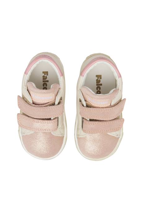 Baskets bébé fille en cuir et daim xema à scratch Blanc-rose 4 - vertbaudet enfant 