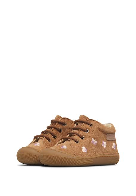 Chaussures premiers pas barefoot bébé fille en daim amur, broderies papillons Marron-rose 5 - vertbaudet enfant 