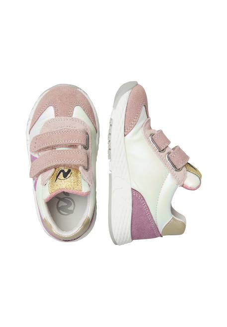 Baskets fille en cuir et tissu jesko 2 à scratch Rose poudré-blanc-platine 4 - vertbaudet enfant 
