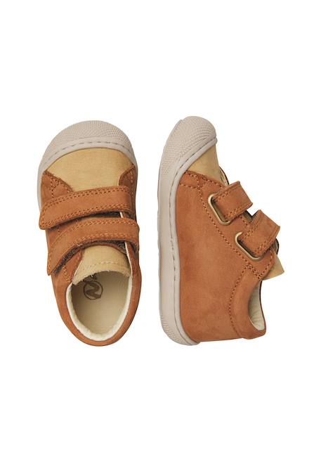 Chaussures premiers pas bébé garçon en cuir cocoon à scratch Marron-sable+Vert-kaki 4 - vertbaudet enfant 