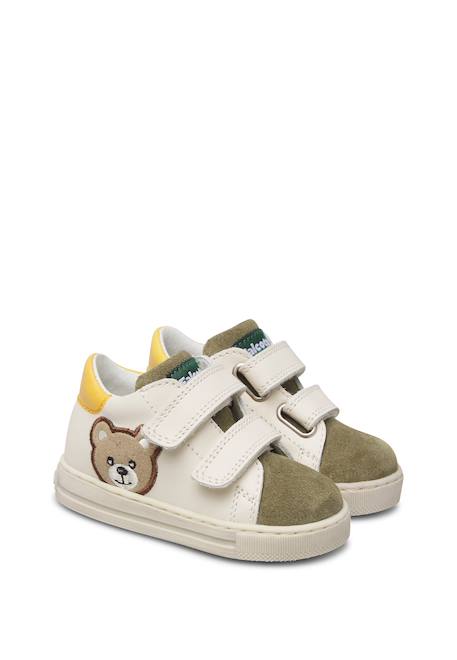 Baskets bébé garçon en cuir et daim geordi 3 à scratch Blanc-vert 2 - vertbaudet enfant 