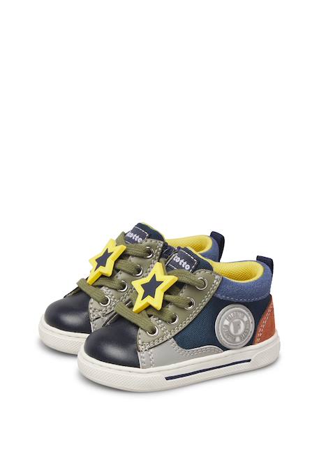 Baskets bébé garçon en simili cuir et tissu shin à zip Blanc-bleu clair+Marine-kaki 10 - vertbaudet enfant 