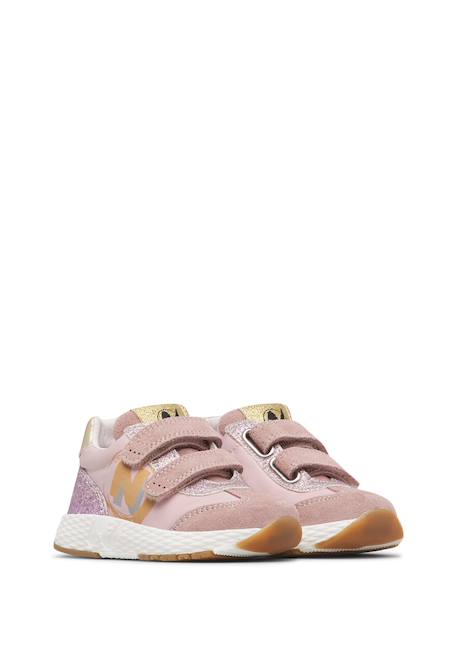 Baskets fille en cuir et tissu jesko 2 à scratch, avec paillettes Rose-rose poudré 2 - vertbaudet enfant 