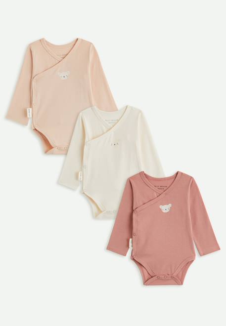 Lot de 3 bodies bébé manches longues ouverture croisée Rose 1 - vertbaudet enfant 