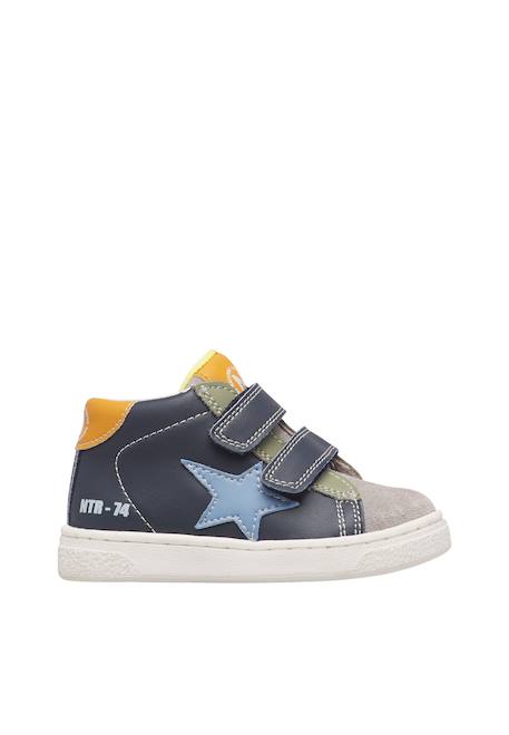 Baskets montantes bébé garçon en cuir et daim pinn high à scratch Gris-bleu-vert olive 1 - vertbaudet enfant 