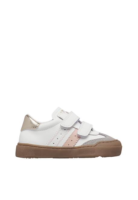 Baskets bébé en cuir et daim riby à scratch Blanc-gris-bleu+Blanc-gris-rose poudré 6 - vertbaudet enfant 