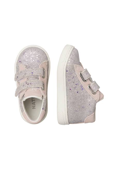 Baskets montantes bébé fille en cuir et tissu pinn high à scratch Rose poudré-argent 4 - vertbaudet enfant 